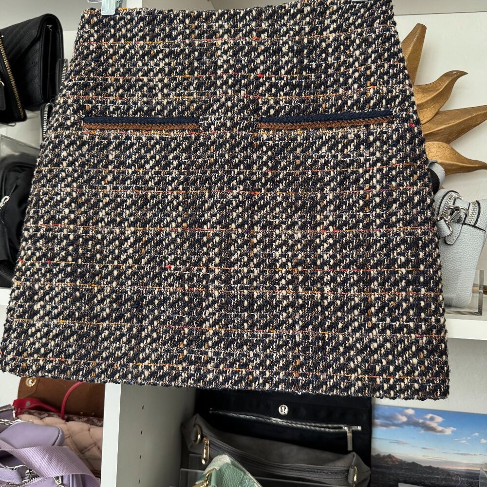 Veronica Beard Navy Multicolor Tweed Mini Skirt